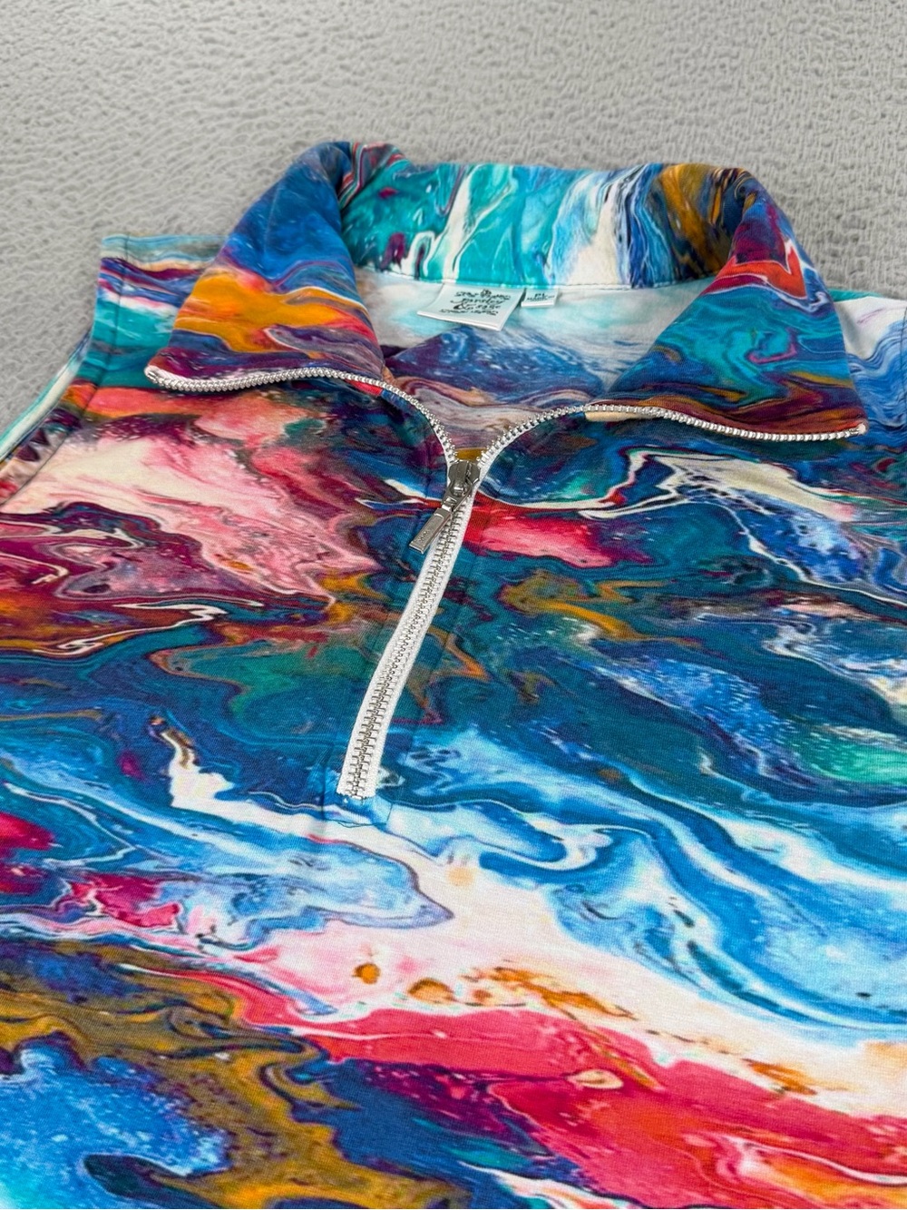 Parsley and Sage Top Womens PL Multicolor Watercolor Quarter Zip Sleeveless